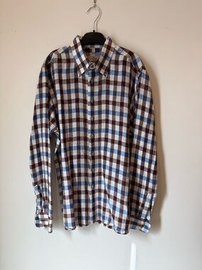 Men's Haupt Blue & Brown Linen Button-Down Shirt